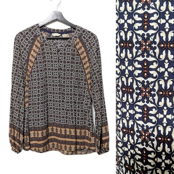 Anthropologie 11.1.TYLHO Mosaic Tile Peasant Popover Top S - Picture 1 of 6